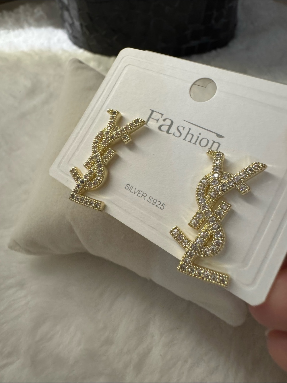 Gold-tone Crystal Monogram Earrings